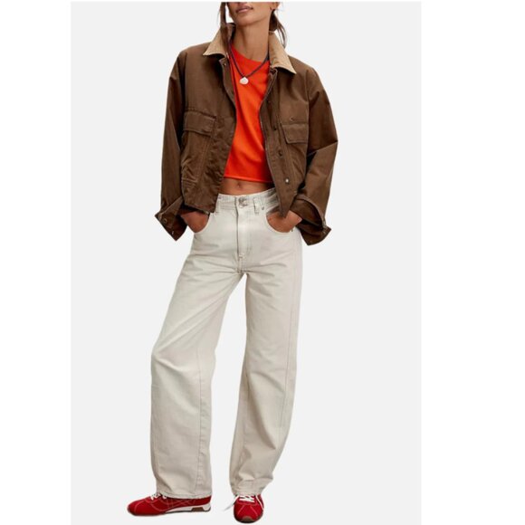 new Free People Aster High Rise Rigid Relaxed Straight Leg Jeans Cream 256 4S2 - Picture 1 of 12